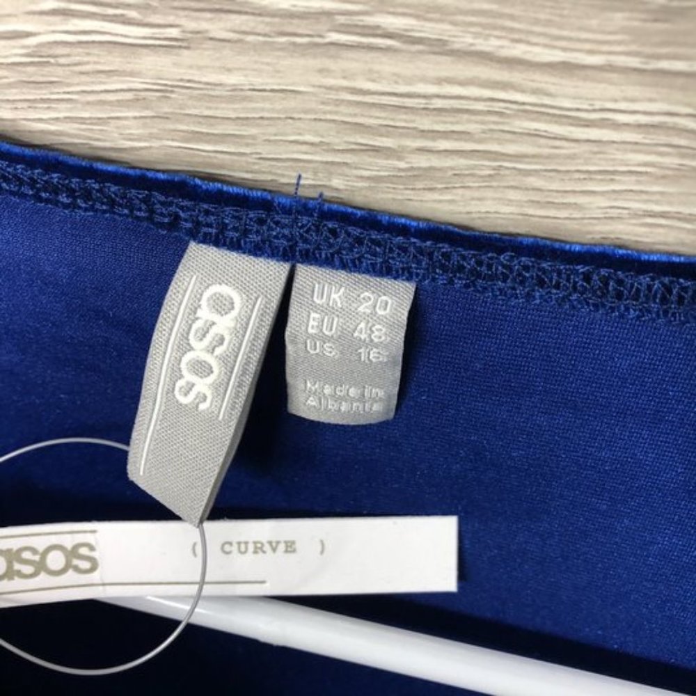 Asos Curve Size 16 Blue Plunge Neck Empire Dress - Picture 3 of 6